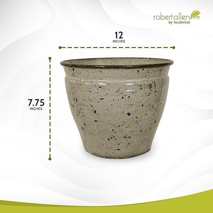 Headwind Riverside Collection – 12" Chamois Glazed Decorative Plant Pots Indoor with Drainage & Outdoor - Modern Flower Pot Weather-Resistant Lightweight Planter by Robert Allen