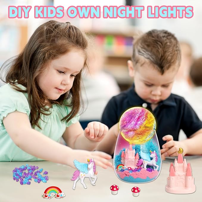 SCWGTPJ Unicorn Gifts for Girls-Unicorn Terrarium Crafts Kit, DIY Toys Kit for Kids Girls, Arts and Craft, DIY Moon Lamp Night Light Christmas Birthday Gift for Girls