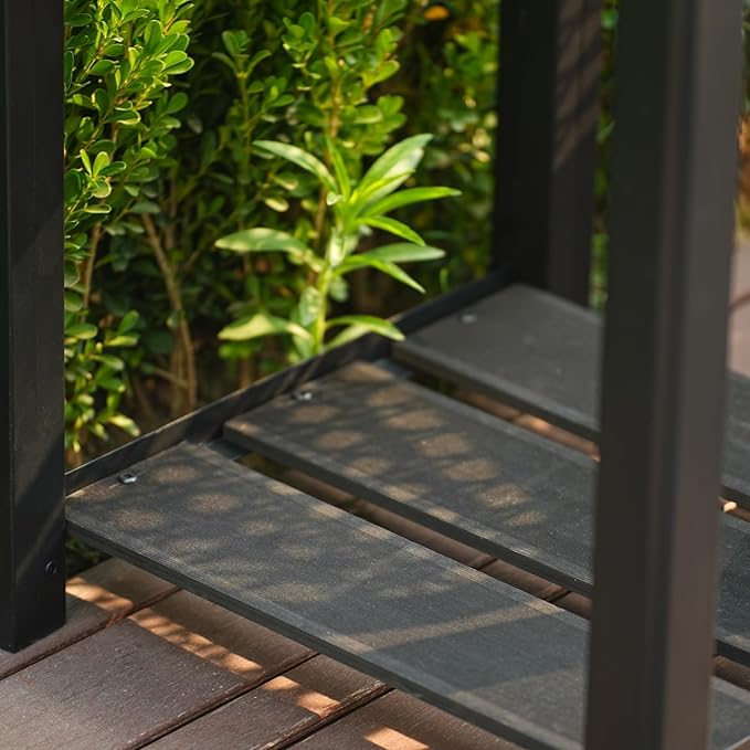 19" l x 33"h HDPE Elevated Garden Bed with Storage Shelf - Wood Grain Finish, All-Weather Standing Planter Box with Sturdy Black Aluminum Frame for Vegetables, Herbs on Patio, Balcony & Outdoors
