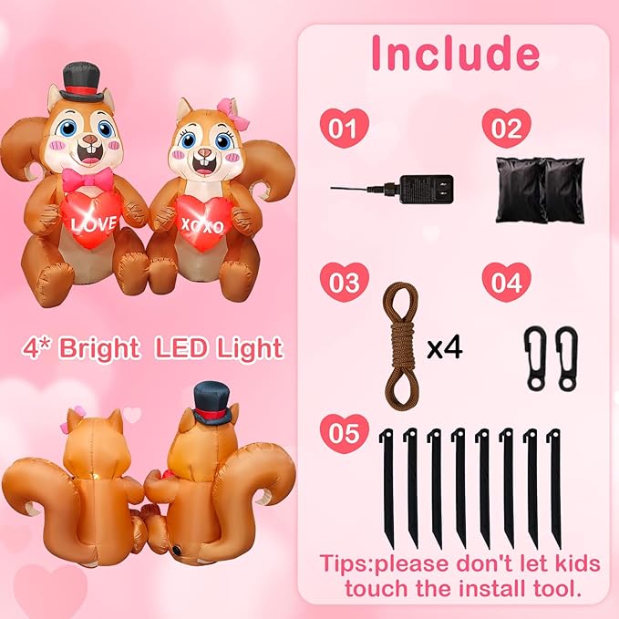 Valentines Day Inflatables Outdoor Decorations 5.6FT Long Squirrel Hold Love Valentines Blow Up Yard Decorations Spring Inflatable Built-in LED Lights Outside Holiday Party Garden Lawn Decor
