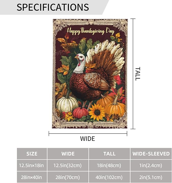 Thanksgiving Day Garden Flag 12x18 Inch Double Sided All-Weather Polyester Outdoor Flag For Patio Lawn Yard And Garden Welcome Decor