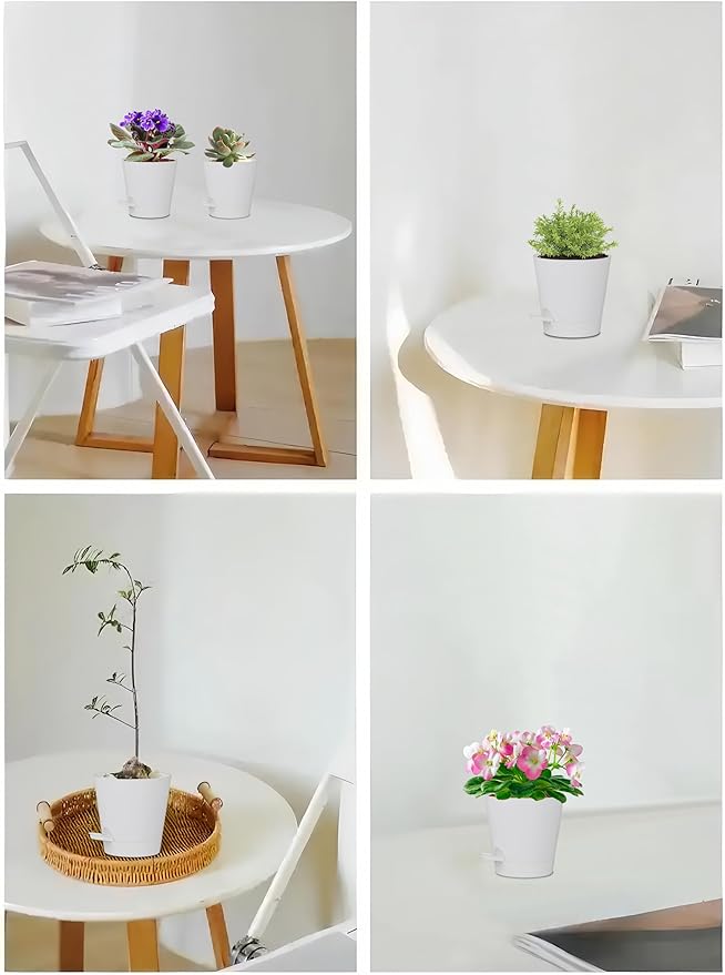 zople 5 Pack 5 inch Self-Watering Pots, African Violets Planter with Drainage Holes and Reservoir, White Plastic Planter for Indoor Outdoor Plants Flowers and Houseplants White, 5 inch 5 pcs