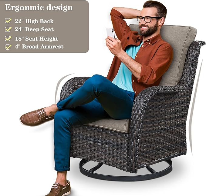 Belord Outdoor Furniture Wicker Conversation Sets - 7 Piece Patio Rattan Furniture Sets with Swivel Rocker Chairs Outdoor Sofa for Porch Deck Backyard Brown/Grey