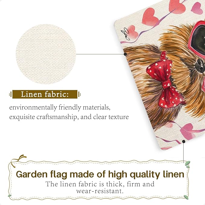 Valentine's Day Brussels-Griffon Hello Love Garden Flag, House Yard Plaid Love Heart Outside Decoration, Spring Holiday Wedding Anniversary Outdoor Small Decor 12x18(12653)