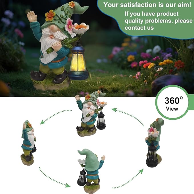 Solar Garden Gnomes Statue - Funny Dwarf Statue Carrying a Solar Lantern on its Shoulder, Outdoor Garden Decor for Yard, Lawn, Patio - Gnomes Figurine Ideal for Holiday Giving