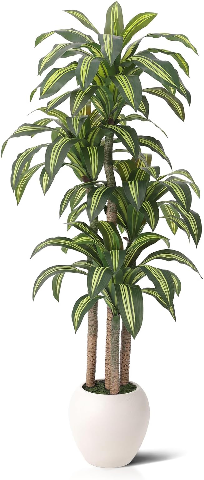 VeriNatural Artificial Dracaena Tree Indoor - 7FT UV Resistant Fake Outdoor Plants with Planter- Tall Faux Tree for Front Porch, Patio, Garden, Wedding, Home, Living Room Decor, VN151
