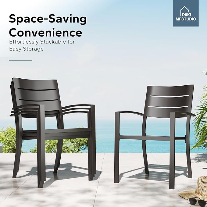 MFSTUDIO Patio Table and Chairs Set, Black Metal Outdoor Dining Set for 6, 7 Piece Wrought Iron Patio Furniture Dining Set for Deck Backyard Garden