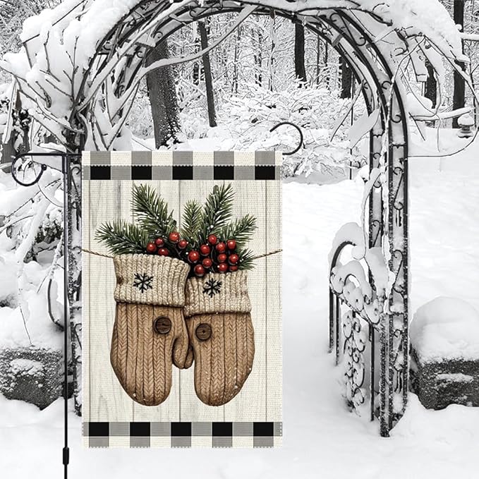 Christmas Garden Flag 12x18 Inch Double Sided Burlap with Mason Jar Winter Design, Perfect for Outdoor Holiday Yard Decoration