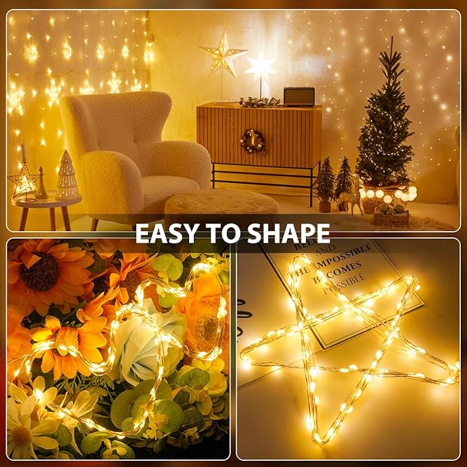 33FT 200 LED Fairy Lights Battery Operated with Timer & Remote, 8 Modes Dimmable Twinkle Lights, Waterproof Warm White Fairy String Lights for Outdoor Patio Wedding Mason Bedroom Classroom