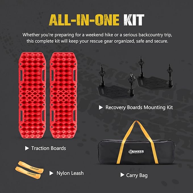 BUNKER INDUST Gen 7th Traction Boards with Mounting Kit, Pair Offroad Recovery Tracks with Jack Base for 4X4 Jeep Truck Tire Traction-Sand,Mud, Snow Ramps (Red)