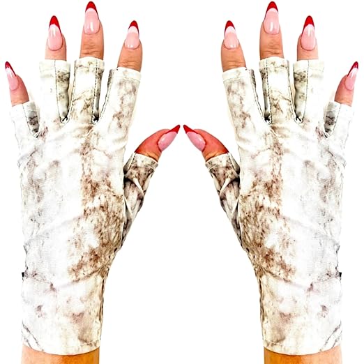 ManiGlovz - The Original UPF 50+ UV Light Protective Nail Gloves | Gel Manicure Gloves and Anti UV Fingerless Gloves for Women | Can be Used as Sun Protection Gloves for Driving | Beige Marble