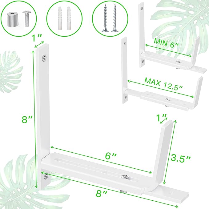 Y&M 4 PCS Adjustable Window Box Brackets for Planter Box, Heavy Duty Wall Mounted Hooks Hangers for Flower Baskets Holder Durable