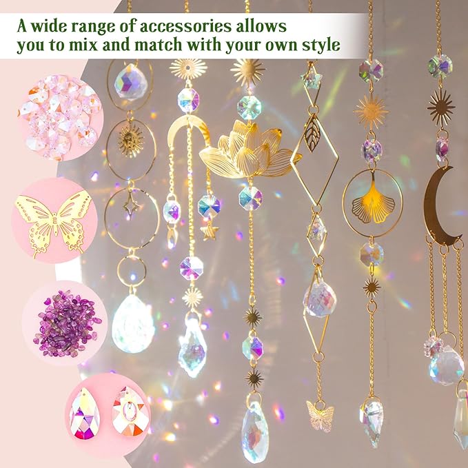 DIY Suncatcher Kit, 402pcs Sun Catchers Making Supplies, Art and Crafts Rainbow Maker for Adults Hanging Prism Sun Catcher with Crystals Indoor Outdoor Garden Party Decor