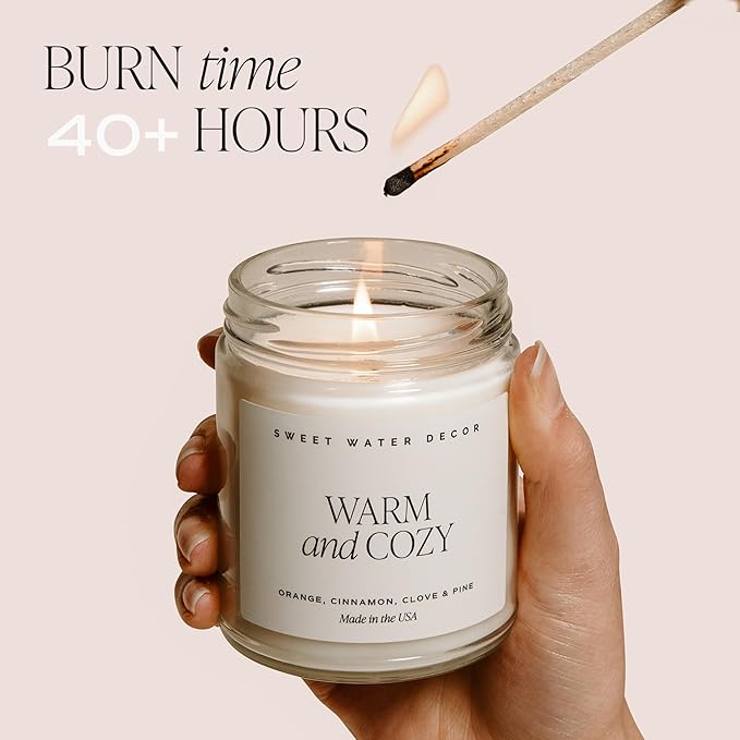 Sweet Water Decor Merry and Bright Candle - Bayberry, Fir, Nutmeg, and Clove Winter Holiday Scented Soy Candles for Home - 9oz Clear Jar, 40 Hour Burn Time, Made in The USA