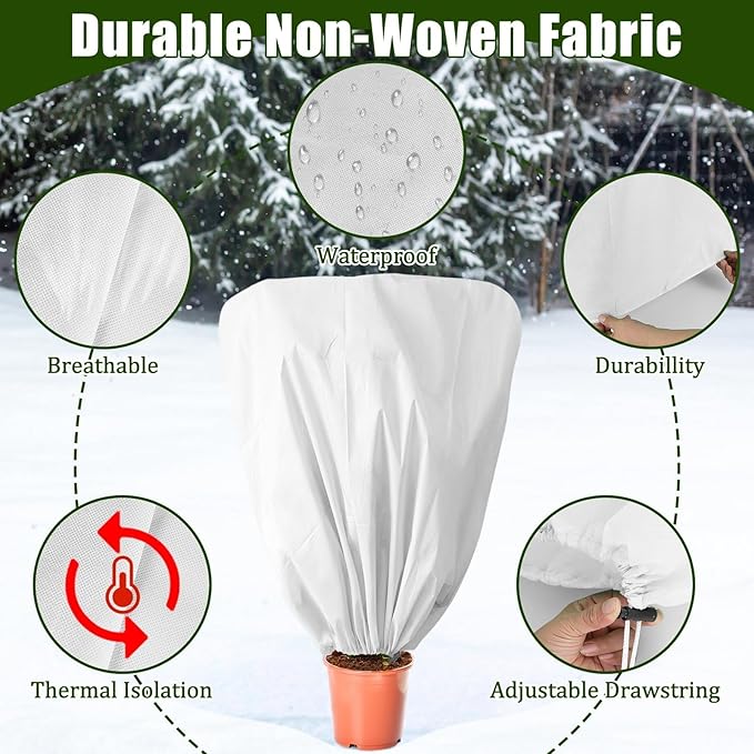 EYNDYN 8 Pcs Plant Covers Frost Protection Bag 47" x 31.5" Winter Reusable Plants Jacket with Drawstring Shrub Protection Wraps Bags Frost Blanket for Winter Outdoor Garden Plants