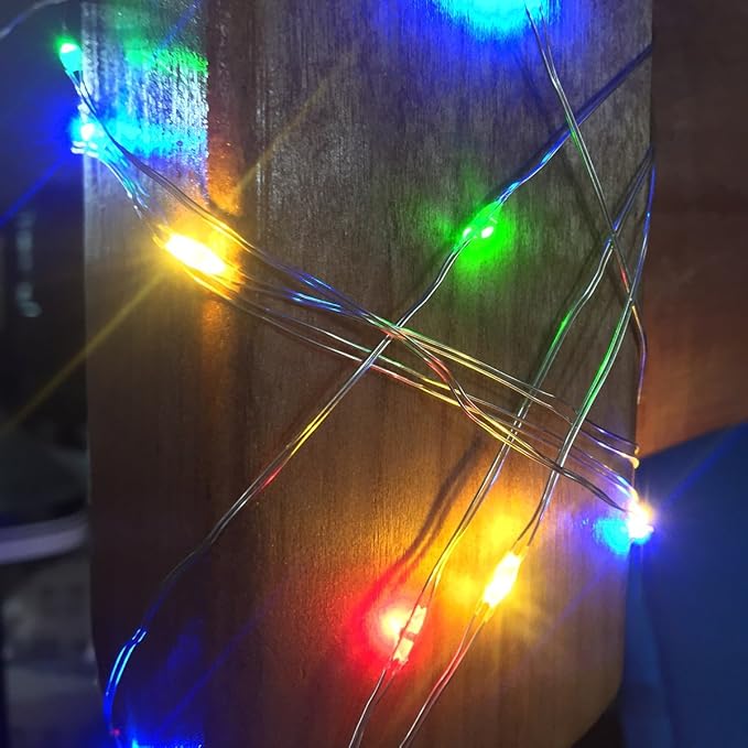 Pack 2 Indoor Battery-Operated Led String Lights with Timer,Mini LEDs Fairy Lights for Wedding Centerpiece Christmas Party Lighting Decorations,30 Count LEDs,10FT Silver Wire (Multi)