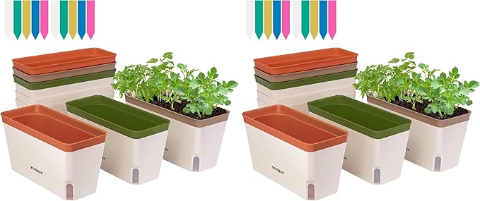 VIVOSUN Self-Watering Planters, 12-Pack 10.5 Inch Compact Rectangular Window Herb Planter Box with 10 PCS Plant Labels, Plant Container for Basil, Flowers, Succulents, Indoor & Outdoor