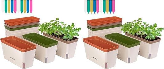 VIVOSUN Self-Watering Planters, 12-Pack 10.5 Inch Compact Rectangular Window Herb Planter Box with 10 PCS Plant Labels, Plant Container for Basil, Flowers, Succulents, Indoor & Outdoor
