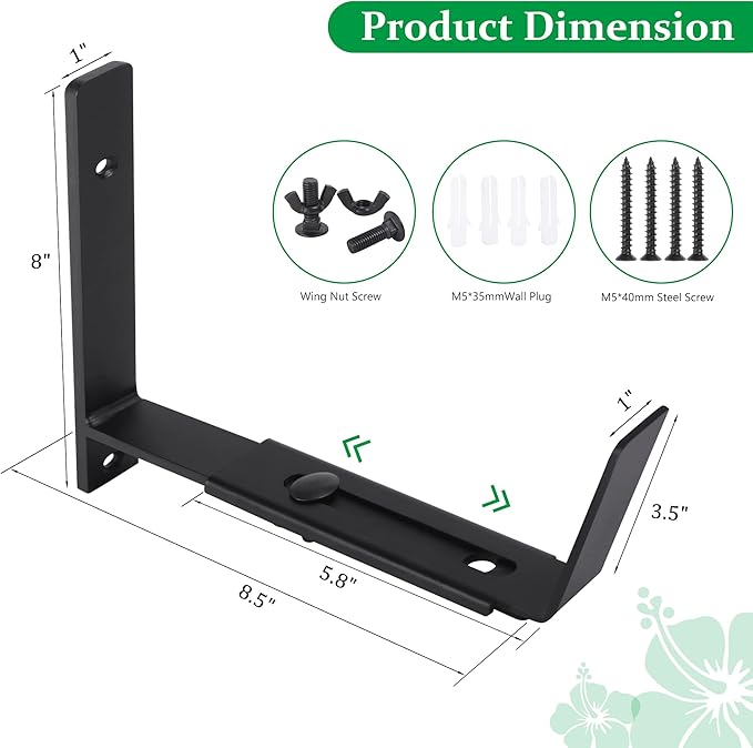 Adjustable Window Planter Box Brackets 6 Pack, Heavy Duty Wall Mount Flower Box Holder for Planter Box Depth (Front to Back) 6 to 12 Inches, Black