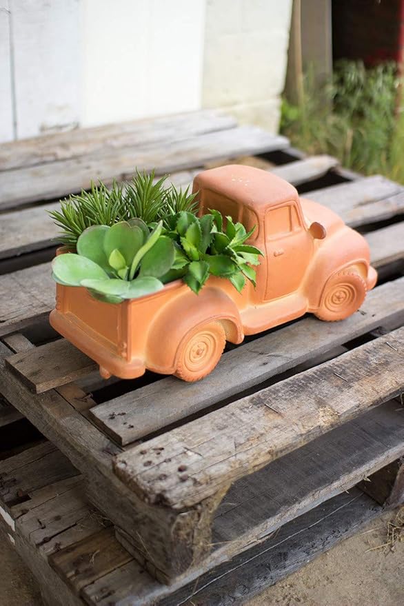MY SWANKY HOME Natural Terracotta Vintage Truck Shaped Succulent Cactus Pot Planter Indoor Outdoor 19 in
