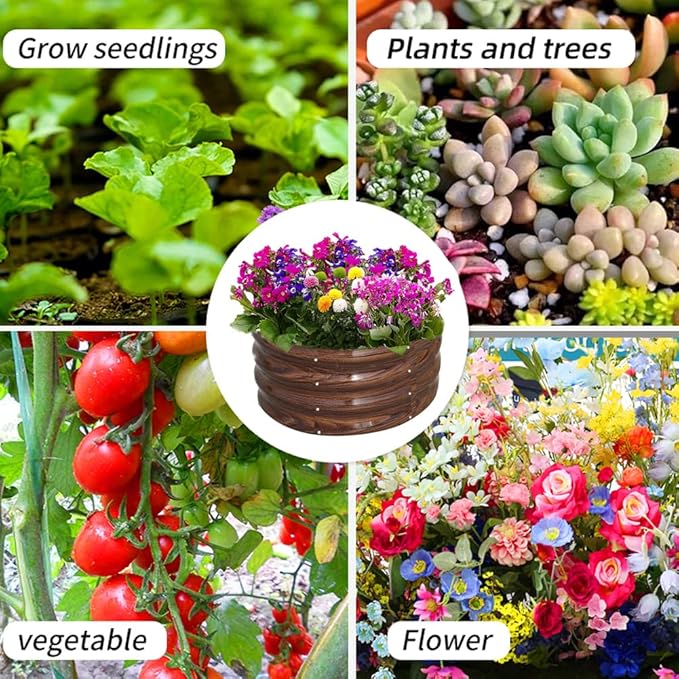 Galvanized Steel Raised Garden Bed, Large Outdoor Metal Planter Box Big Flower Plant pots for Patio Backyard Porch Deck Planting Flowers Vegetables and Herbs (Wood Grain, 3 ft)