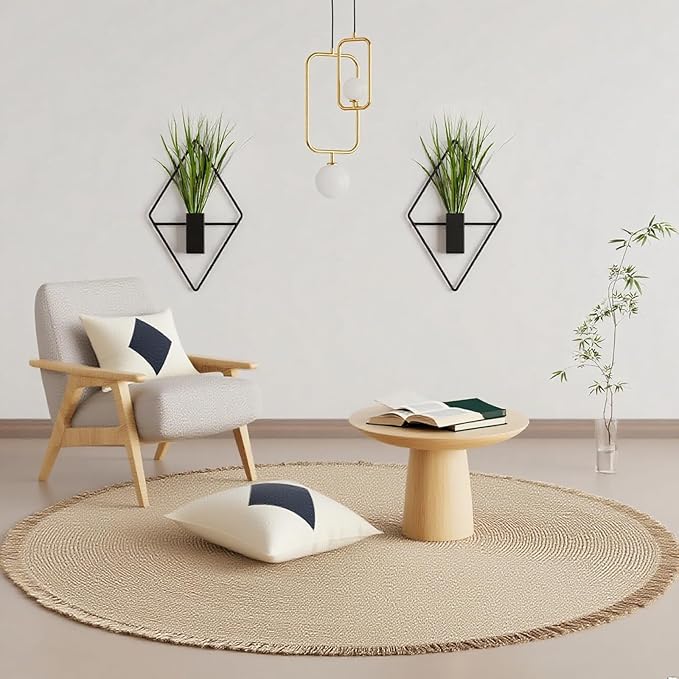 Wulujime 4 Pcs Black Metal Diamond - Shaped Hanging Planters with Artificial Plants: Ideal Indoor Wall Decor for Home & Office