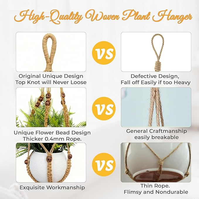 HOREAKHJ 35 Inch Macrame Plant Hanger, Large for up to 15 Inch Pot Extra Long Hanging Planter Holder Basket with Wood Beads for Indoor Outdoor Home Decor (Brown, 1-Pack)