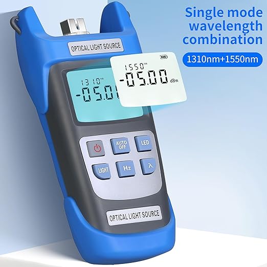 Rechargeable Fiber Optic Light Source A-C1315 Fiber Optic Cable Tester Single-Mode Dual wavelength 1310/1550nm Fiber Optic Power Meter Suitable for SC/FC/ST/LC Interface Equipped with 1 FC-LC Adapter
