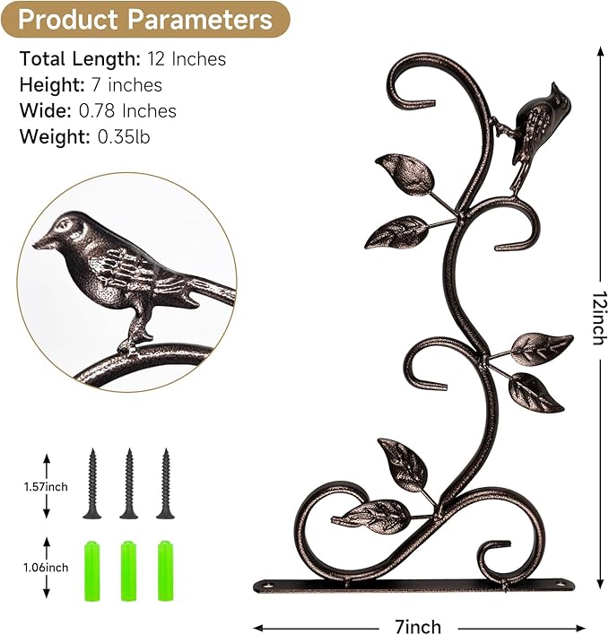 B BRIDGE ABROAD 4 Pack Metal Iron Hook.Hangers Outdoor Metal Hanging Plant Bracket Bird Feeder Plant Hooks for Hanging Flower Basket, Wind Chimes, Solar Lanterns, Three Colors. (Bronze Red 4Pack)