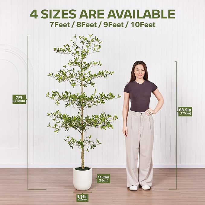 7FT Artificial Black Olive Tree Indoor with White Planter – Tall Luxury Faux Olive Tree, Mediterranean Architectural Statement Decor for Living Room & Office,VN232