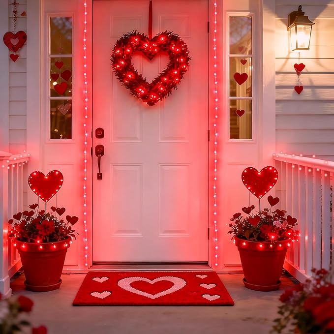 JMEXSUSS 4 Pack 50 LED Red Valentines Day Fairy Lights Battery Operated, 16.1ft Christmas Fairy Lights, Red String Lights for Bedroom Wedding Party Holiday Decorations