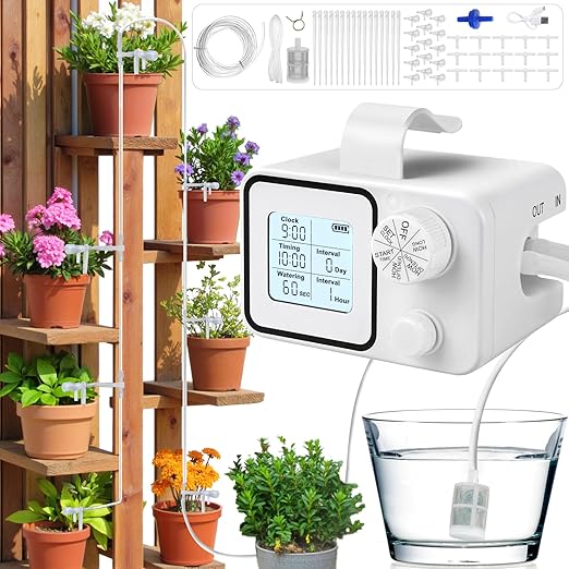 Smart Indoor Plant Watering System for 15 Pots | Self-Watering Device with Programmable Timer | Vacation & Daily Use Automatic Irrigation Kit for Potted