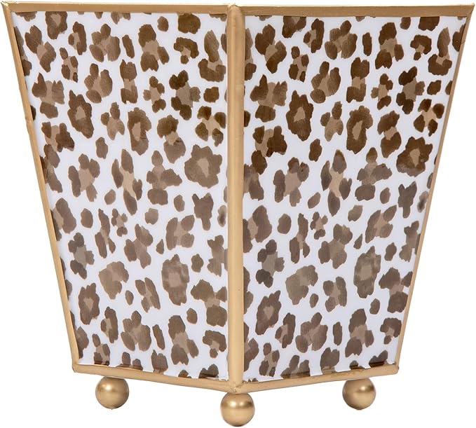 Jaye's Studio Decorative Planter Pots for Indoor Plants, Cachepot for Office, Kitchen, Bedroom, Desk, Living Room, Metal Flower Pot Small Planters, Gold Plant Pot Chinoiserie (Leopard Spots, 6 Inch)