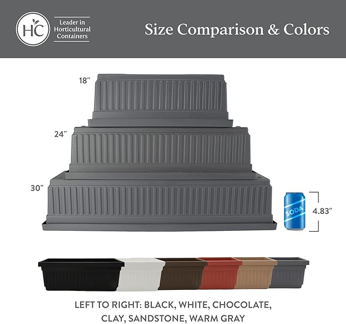 The HC Companies 24 Inch Venetian Window Planter Box with Drainage Plug, Lightweight UV-Resistant Plastic Indoor & Outdoor Planters, 2-Pack Flower Box for Garden & Home Decor, Clay