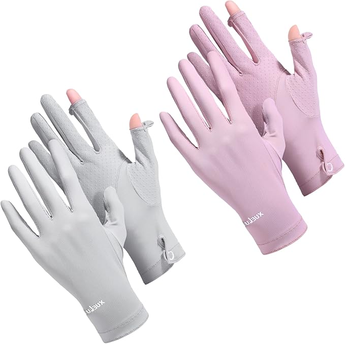 Loopeer 2 Packs Women Sun Protection Driving UV Gloves Full Finger Touchscreen Non Slip Breathable Summer Outdoor Gloves
