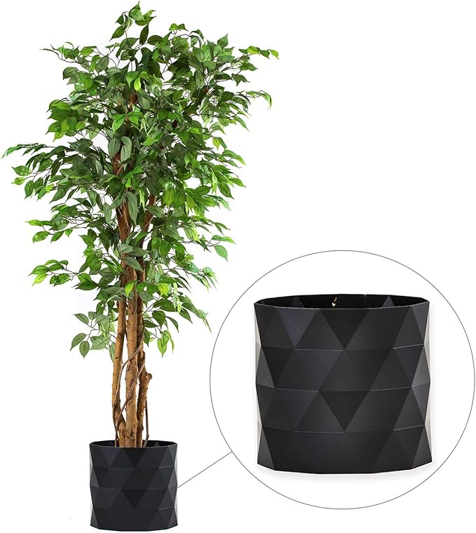 Deluxe 6 Feet Tall FICUS Silk Leaf Artificial Tree + 8" Base + 12" Plant Pot Skirt. 18 Feet of Vine Adorn Wide Real Trunks with Green Leaves + 12" Plant Base Skirt + Bonus USA Flag Style Pot Pant