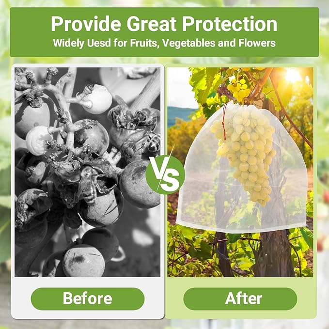 Fruit Covers Bags, 20PCS 20x20 Inch Sturdy Fruit Protection Bags with Drawstring, Netting Mesh Wrap Protect Vegetables, Tomatoes, Flowers