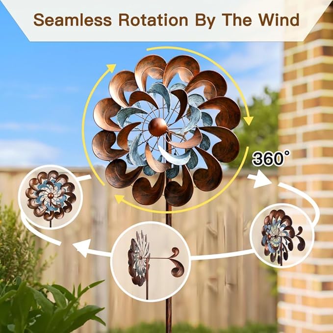 Pure Echo Metal Wind Spinner Outdoor, Wind Spinners for Yard and Garden, 84 inch Wind Sculptures & Spinners, Windmill for Yard Art
