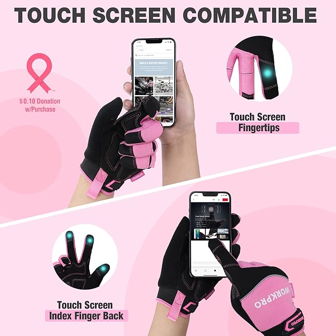 WORKPRO Safety Work Gloves, Mechanic Working Gloves for Men Women, Touch Screen, Terry Fabric, Non-Slip