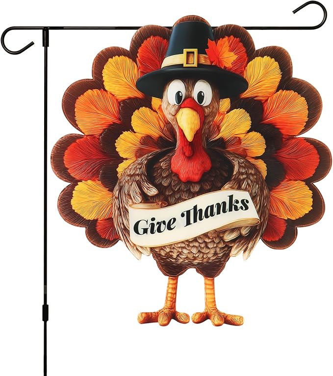 Thanksgiving Garden Flags 12x18 Inch Double Sided, Fall Turkey Yard Flags for Outside, Farmhouse Front Porch Outdoor Autumn Decor Holiday All Seasons Decoration