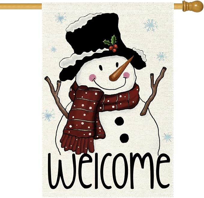 Snowman Snowflake Garden Flag 24x40 Inch Small Double Sided Burlap Vertical,Xmas Winter Welcome Holiday Christmas Decorations Yard Lawn Outdoor Decor Banner (RMQ-67D, 28"X40")