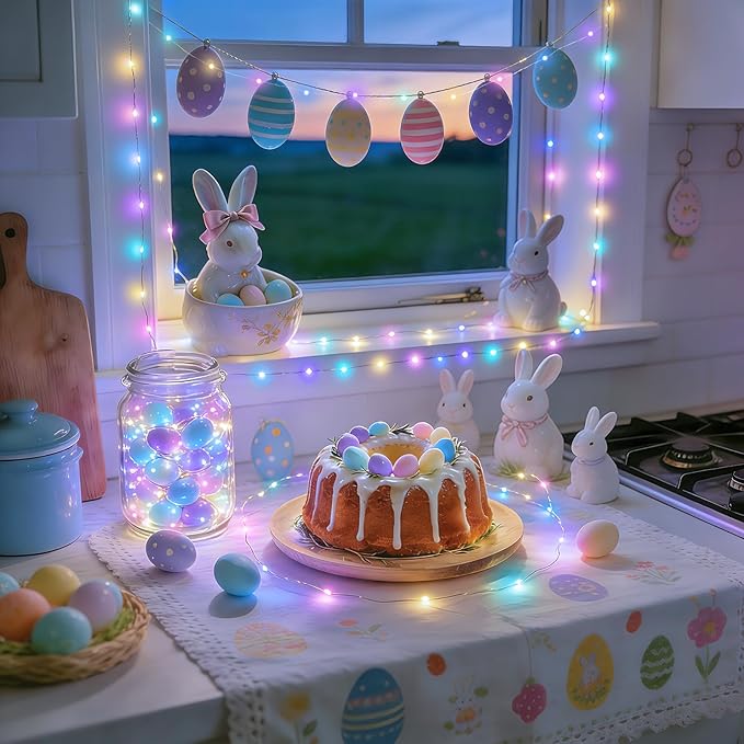 JMEXSUSS 2 Pack Pastel Fairy Lights Battery Operated with Remote, Total 200 LED 66ft Easter Lights Outdoor Waterproof, 8 Modes Battery Powered Twinkle String Lights for Bedroom Indoor Easter Decor