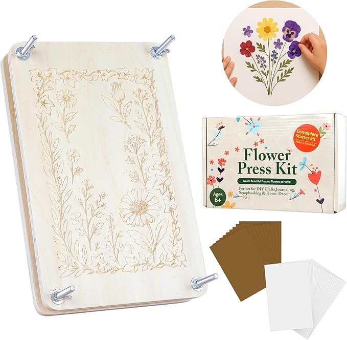 MeRGBWLife Large Flower Press Kit for Adults – 10.8"x6.9" Wooden 6-Layer Flower Press for Pressed Flowers, Herbs & Leaves, DIY Flower Preservation for Bookmarks, Weddings, and Craft Projects