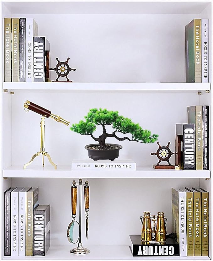 Rozwkeo Artificial Bonsai Tree Fake Plant Decoration Potted Tree Faux House Plants Small Japanese Pine Bonsai Plant for Indoor Home Decoration Office Hotel Windowsill Desktop Display Zen Decor Trees