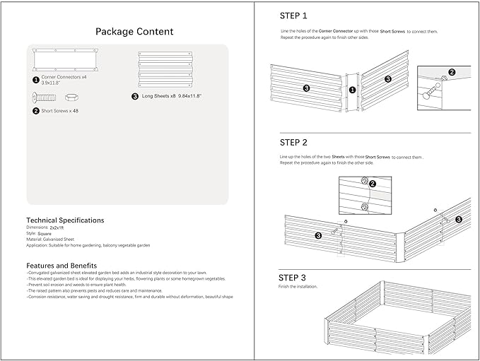 2x2x1FT Green Metal Raised Garden Bed Kit, Galvanized Outdoor Garden Bed Planter Box for Vegetables, Flowers, Herbs, Succulents and More