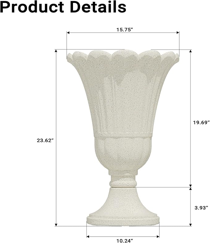 seethmi 23" Tall Planters for Outdoor Plants Set of 2, Planter with Drainage Holes and Petal Design, Large Outdoor Planters for Porch, Garden, Indoor, Beige