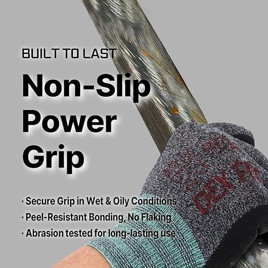 DEX FIT Nitrile Work Gloves FN330, 12 Pairs, 3D-Comfort Stretchy Fit, Firm Grip, Thin & Lightweight, Touch-Screen Compatible, Durable, Breathable & Cool, Machine Washable; Black Grey M (8)
