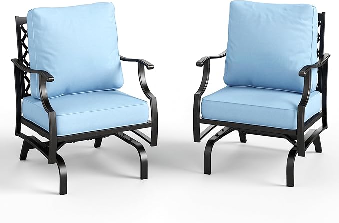 Patio Chairs Set of 2, High Back Outdoor Patio Metal Chairs with 5.75" Thick Cushions for Bistro Balcony Porch Deck and Yard, Blue