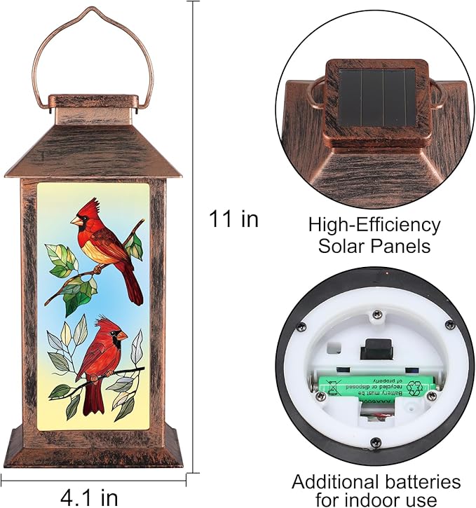 Solar Lanterns with Cardinal Theme Outdoor Waterproof Decorative Lights for Garden Birthday Gifts for Women, Mom, and Grandma Solar LED Hanging Lights for Yard, Patio, Lawn, and Porch(Limb)