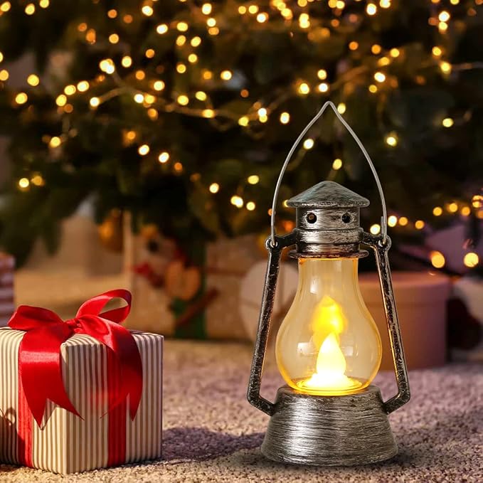 12Pcs LED Mini Vintage Lanterns Decor Indoor Decorative Outdoor Hanging Lantern Decorative Small Candle Lanterns Farmhouse Decor for Wedding Centerpiece,Halloween,Christmas,Farmhouse Decorative